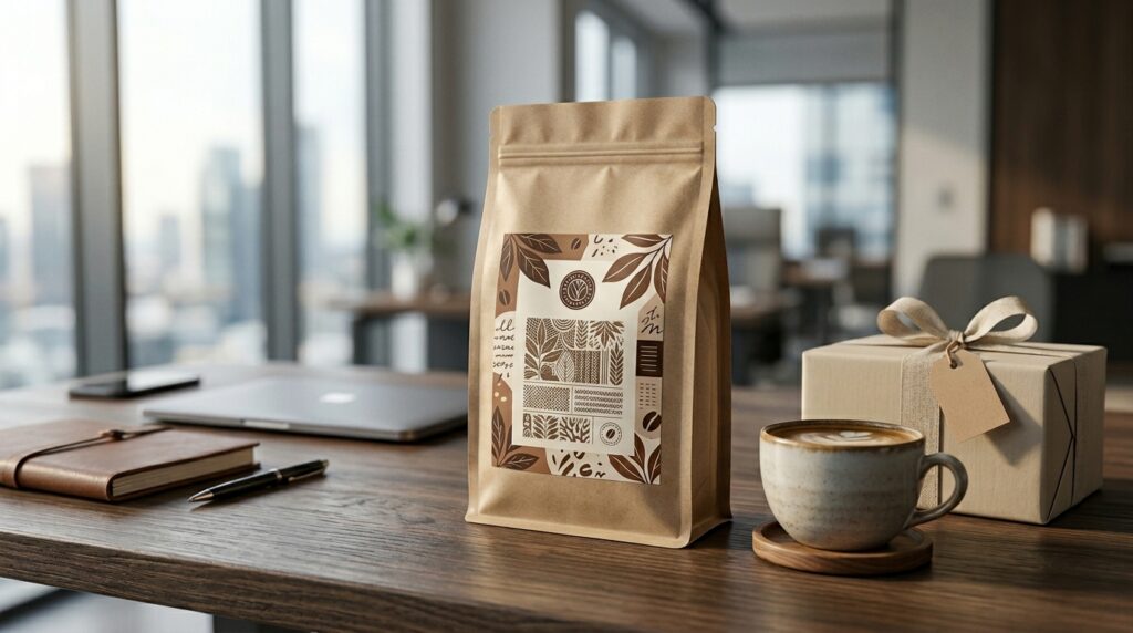 Soluções de Café Personalizado para brindes corporativos em embalagem personalizada de 500g