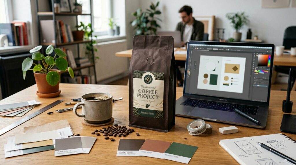 Processo de criação de café personalizado para brindes corporativos