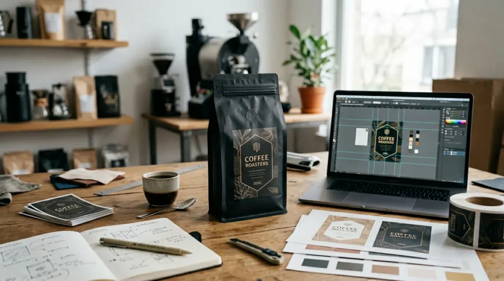 Pacote de café 500g personalizado private label sendo feito com a marca exclusiva para sua empresa.