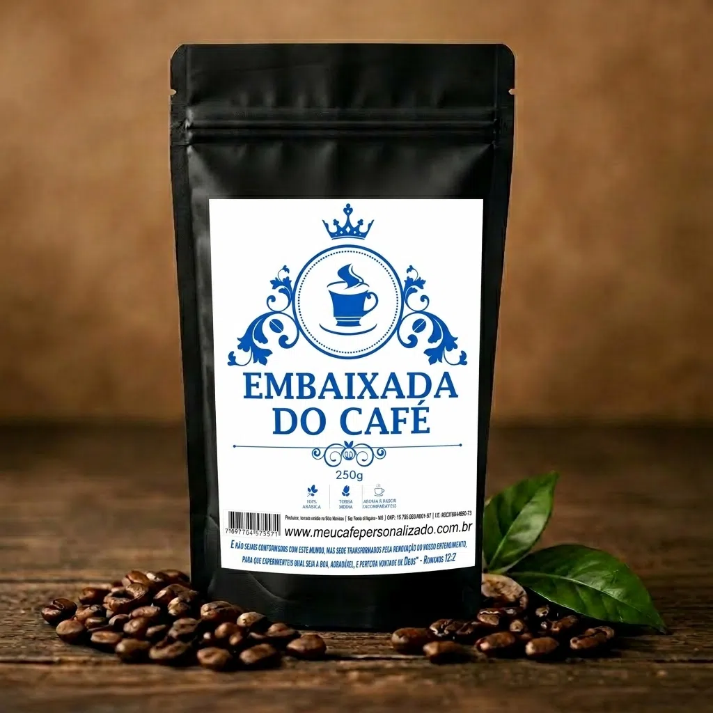 Café personalizado private label 250 gramas para loja Embaixada do Café em São José do Rio Preto-SP.